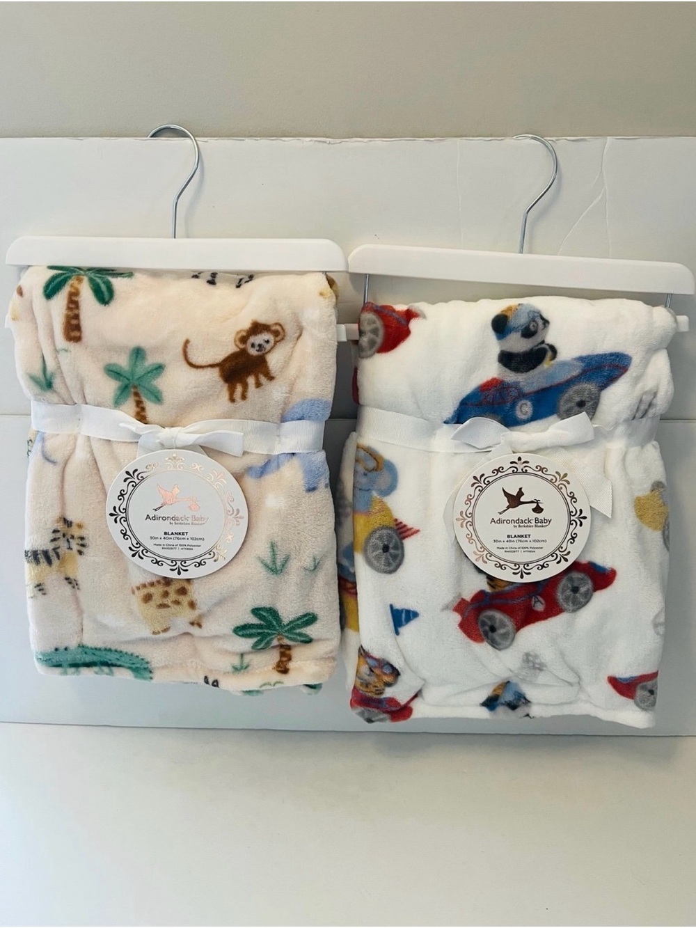 Adirondack Baby by Berkshire Lot of 2 Baby Blankets Monkey Tiger Jungle Car